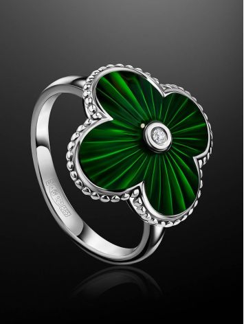 Green Enamel Four Petal Ring With Diamond The Heritage, Ring Size: 7 / 17.5, image , picture 2