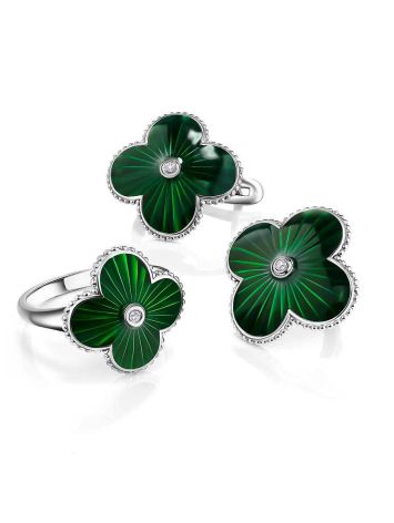 Green Enamel Four Petal Earrings With Diamonds The Heritage, image , picture 3