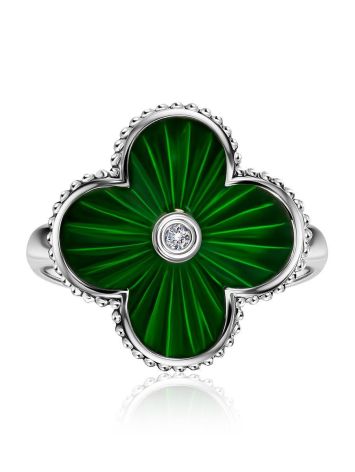 Green Enamel Four Petal Ring With Diamond The Heritage, Ring Size: 7 / 17.5, image , picture 3