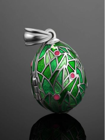 Green Enamel Locket Egg Pendant With Bird Dangle The Romanov, image , picture 2