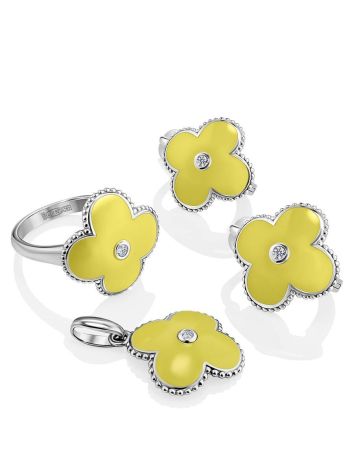 Silver Clover Shaped Pendant With Enamel With Diamond The Heritage, image , picture 4