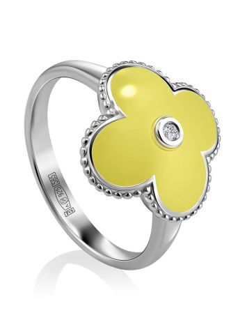 Yellow Enamel Clover Shaped Ring With Diamond The Heritage, Ring Size: 6 / 16.5, image 