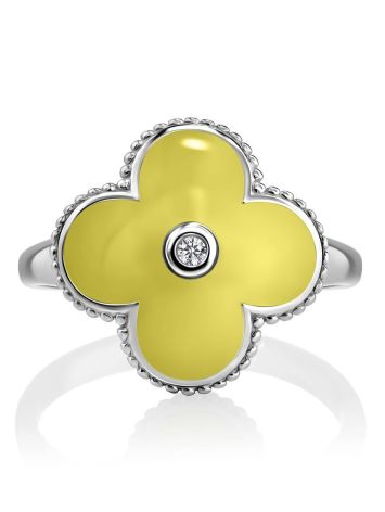 Yellow Enamel Clover Shaped Ring With Diamond The Heritage, Ring Size: 6 / 16.5, image , picture 4