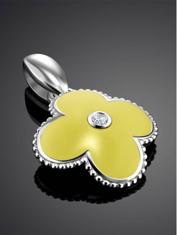 Silver Clover Shaped Pendant With Enamel With Diamond The Heritage, image , picture 2