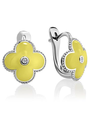 Silver Floral Earrings With Yellow Enamel And Diamonds The Heritage, image 