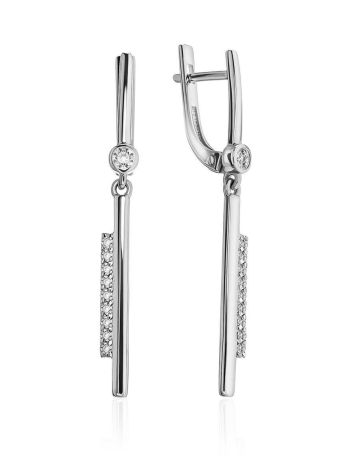 Stylish Silver Dangle Earrings With Crystals, image 