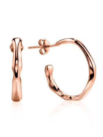 18ct Rose Gold on Sterling Silver Hammered Hoop Earrings The Liquid, image 