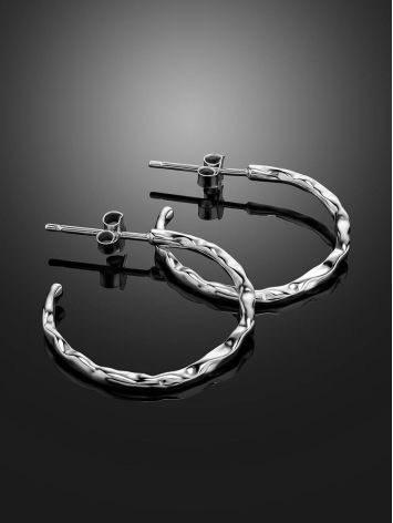 Delicate Sterling Silver Hammered Hoop Earrings The Liquid, image , picture 2