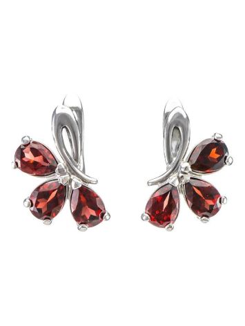 Chic Silver Earrings With Garnet The Flora, image 
