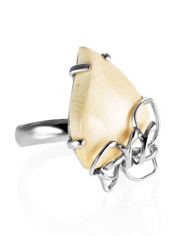 Handcrafted Silver Adjustable Ring With Mammoth Tusk The Era, Ring Size: Adjustable, image 