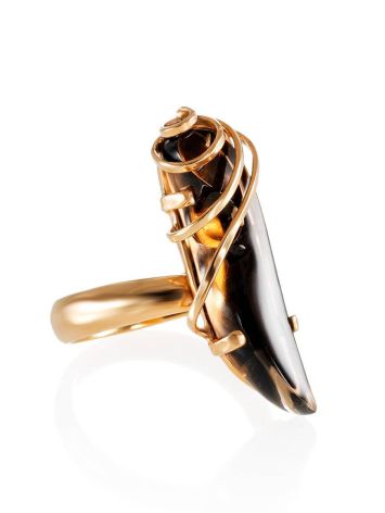 Smoky Quartz Gold Plated Silver Ring The Serenade, Ring Size: Adjustable, image 