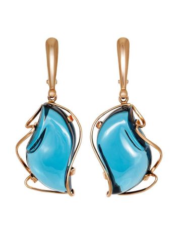 Amazing Golden Dangles With Blue Topaz The Serenade, image 