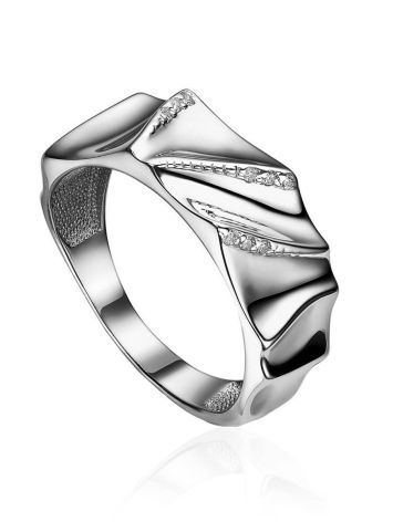 Elegantly Sculpted Silver Crystal Ring, Ring Size: 8 / 18, image 