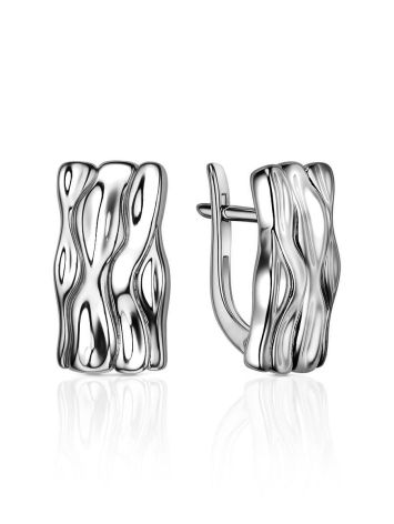 Wavy Textured Silver Earrings, image 