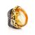 Bold Gold-Plated Cocktail Ring With Honey Amber The Sirena, Ring Size: Adjustable, image 