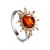 Sun Shaped Amber Ring In Gold-Plated Silver The Helios, Ring Size: 13 / 22, image 