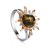 Gold-Plated Ring With Green Amber Stone The Helios, Ring Size: 13 / 22, image 