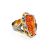 Gold-Plated Cocktail Ring With Cognac Amber The Triumph, Ring Size: Adjustable, image 