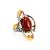 Adjustable Gold-Plated Ring With Cognac Amber And Crystals The Pompadour, Ring Size: Adjustable, image 