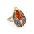 Bold Gold-Plated Cocktail Ring With Cognac Amber The Firebird, Ring Size: 5.5 / 16, image 