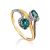 Statement Golden Ring With Diamonds And Emeralds, Ring Size: 8 / 18, image 