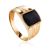Объемное золотое кольцо-печатка с темным агатом, Ring Size: / 23.5, image 