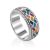 Geometric Design Silver Enamel Band Ring, Ring Size: 8 / 18, image 