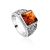 Silver Amber Statement Ring, Ring Size: 6.5 / 17, image 