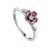 Silver Enamel Cherry Blossom Motif Ring, Ring Size: 6 / 16.5, image 