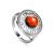 Cocktail Amber Ring In Sterling Silver The Helios, Ring Size: 5 / 15.5, image 