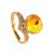 Amber Ring With Inclusion And Crystals In Gold The Clio, Ring Size: 6.5 / 17, image 