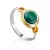 Bright Gilded Silver Malachite Ring, Ring Size: 8.5 / 18.5, image 