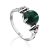 Classy Silver Reconstituted Malachite Ring With Crystals, Ring Size: 6.5 / 17, image 
