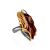 Charming Handmade Cognac Amber Ring In Gold-Plated Silver The Dew, Ring Size: Adjustable, image 