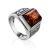 Filigree Silver Signet Ring With Cognac Amber The Cesar, Ring Size: / 23.5, image 