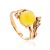 Charming Gold-Plated Ring With Honey Amber And Crystals The Swan, Ring Size: 5 / 15.5, image 