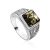 Geometric Men's Signet Ring With Green Amber The Cesar, Ring Size: 6.5 / 17, image 