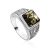 Geometric Men's Signet Ring With Green Amber The Cesar, Ring Size: 13 / 22, image 