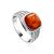 Stylish Silver Men's Ring With Cognac Amber The Cesar, Ring Size: 6.5 / 17, image 
