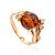 Bright Cognac Amber Ring In Gold-Plated Silver With Crystals The Swan, Ring Size: 5 / 15.5, image 