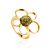 Adorable Floral Ring In Gold-Plated Silver With Green Amber The Daisy, Ring Size: 5 / 15.5, image 