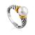 Trendy Bicolor Ring With Glossy Pearl Centerstone, Ring Size: 8 / 18, image 