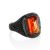 Black Leather Amber Adjustable Ring The Nefertiti, Ring Size: Adjustable, image 