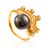 Chic Dark Pearl Ring With Dazzling Crystals, Ring Size: 8.5 / 18.5, image 