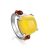 Stylish Geometric Amber Ring In Sterling Silver The Prussia, Ring Size: 5 / 15.5, image 