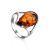 Romantic Silver Ring With Cognac Amber The Gioconda, Ring Size: 4 / 15, image 