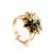 Green Amber Ring In Gold-Plated Silver The Aster, Ring Size: 3.5 / 14.5, image 