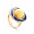 Amber and Blue Enamel Ring In Gold-Plated Silver The Empire, Ring Size: 5 / 15.5, image 