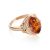 Cognac Amber Ring In Gold-Plated Silver With Crystals The Albertina, Ring Size: 5.5 / 16, image 