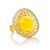 Fabulous Honey Amber Ring In Gold-Plated Silver With Crystals The Venus, Ring Size: Adjustable, image 